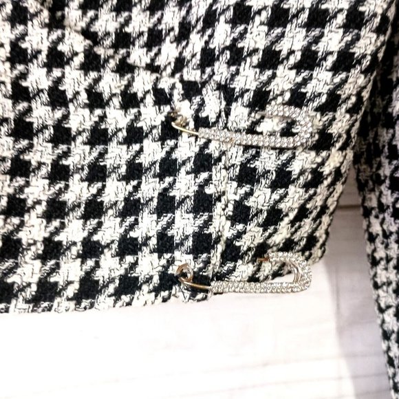 Zara cropped tweed blazer houndstooth size L with bling accessories - Picture 3 of 6